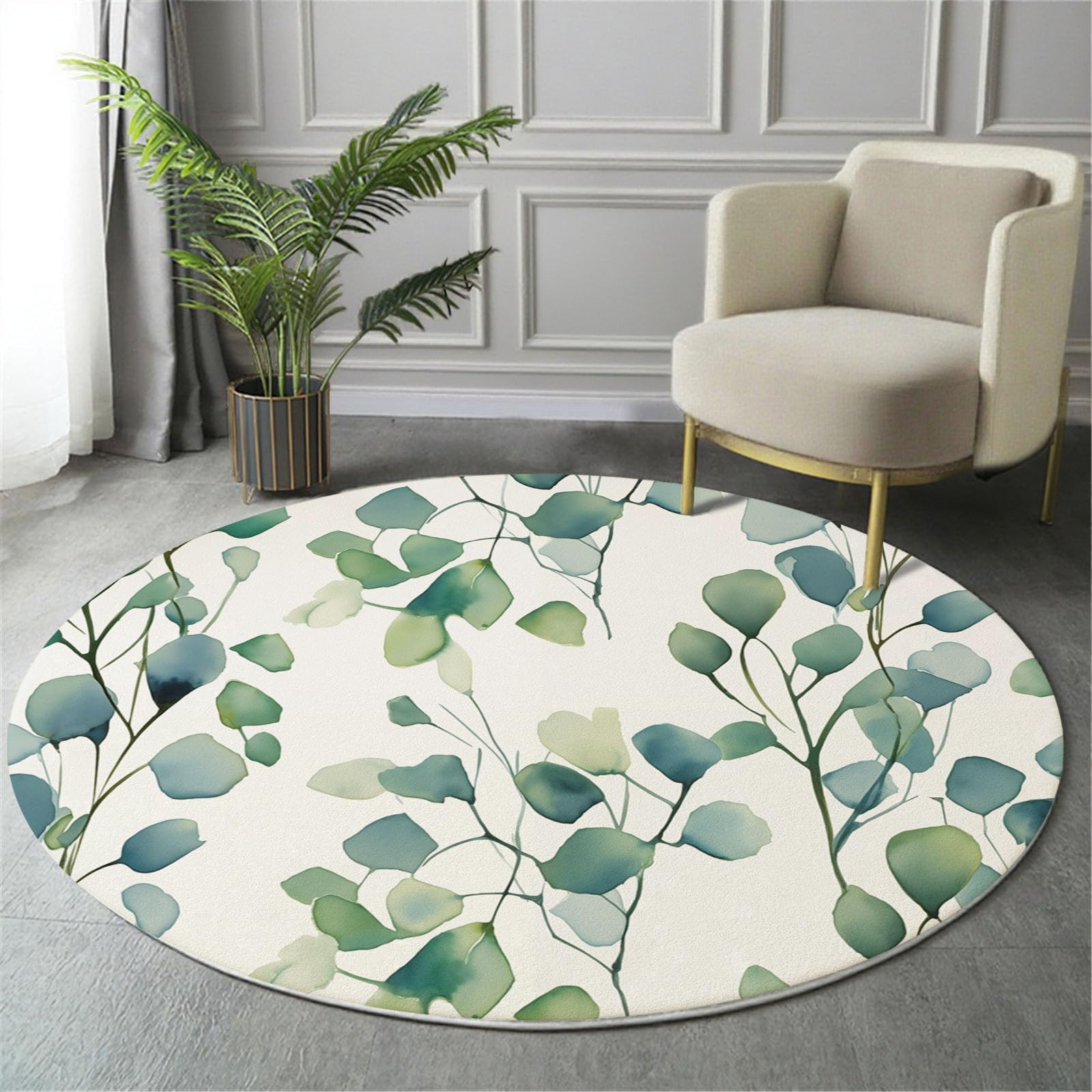 Tapis vert émeraude botanique finition aquarelle élégante 80cm