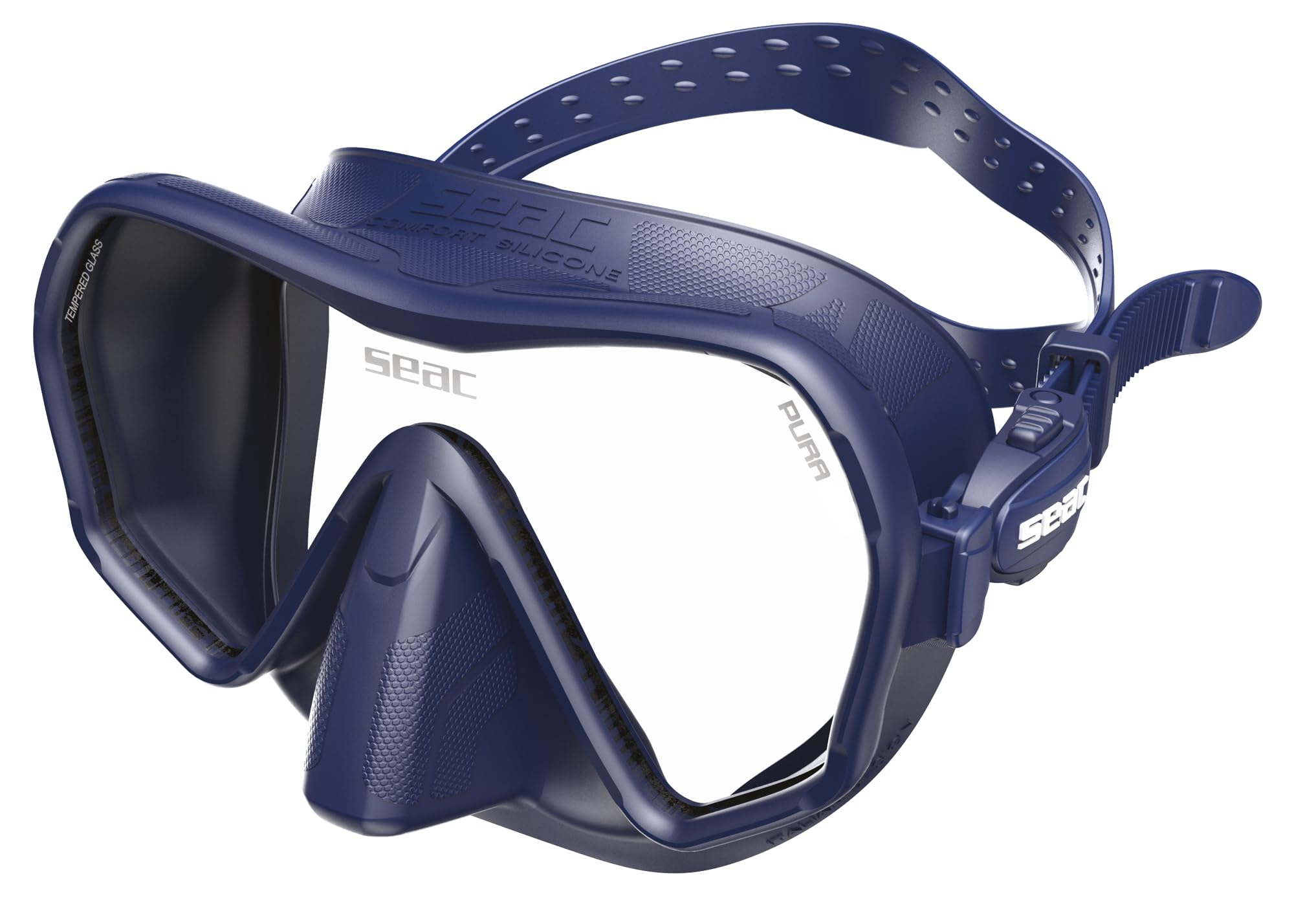 SEAC Pura – bezramowa silikonowa maska do nurkowania z pojedynczą soczewką, przeciwmgielna, o niskiej objętości, do nurkowania i snorkelingu, z klamrą 3D