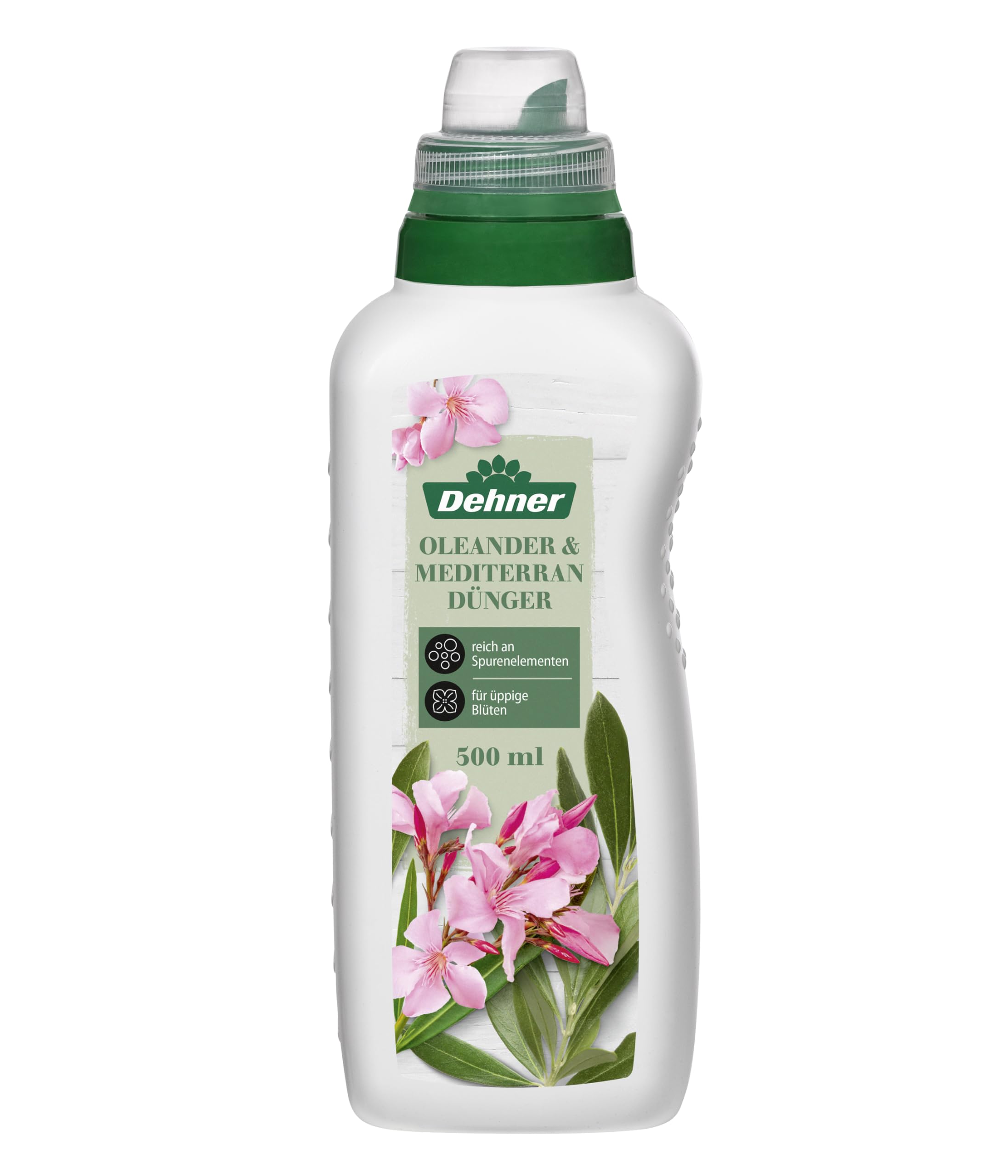 Dehner Oleander- und Mediterrandünger, hochwertiger Flüssigdünger, Dünger für Mediterranpflanzen, organischer NPK-Dünger, mit Spurennährstoffen, 500 ml, für ca. 75 l, bunt