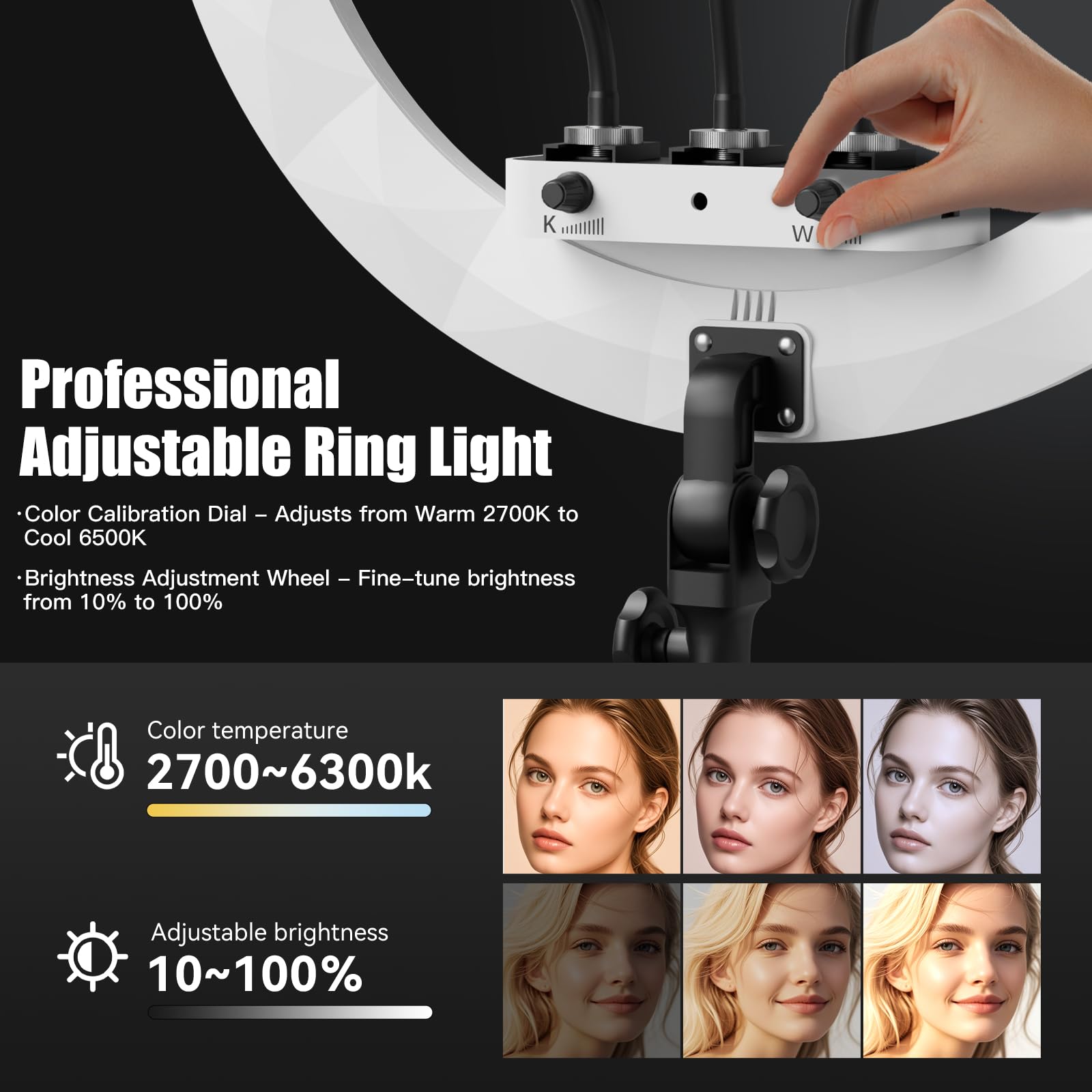 45,7 cm Ringlicht mit Ständer und Handy-Halterungs-Kit – 243,8 cm verstellbares Stativ, dimmbares LED-Kreislicht mit Fernbedienung und 6300 K Farbtemperatur für Live-Streaming, Make-up, YouTube