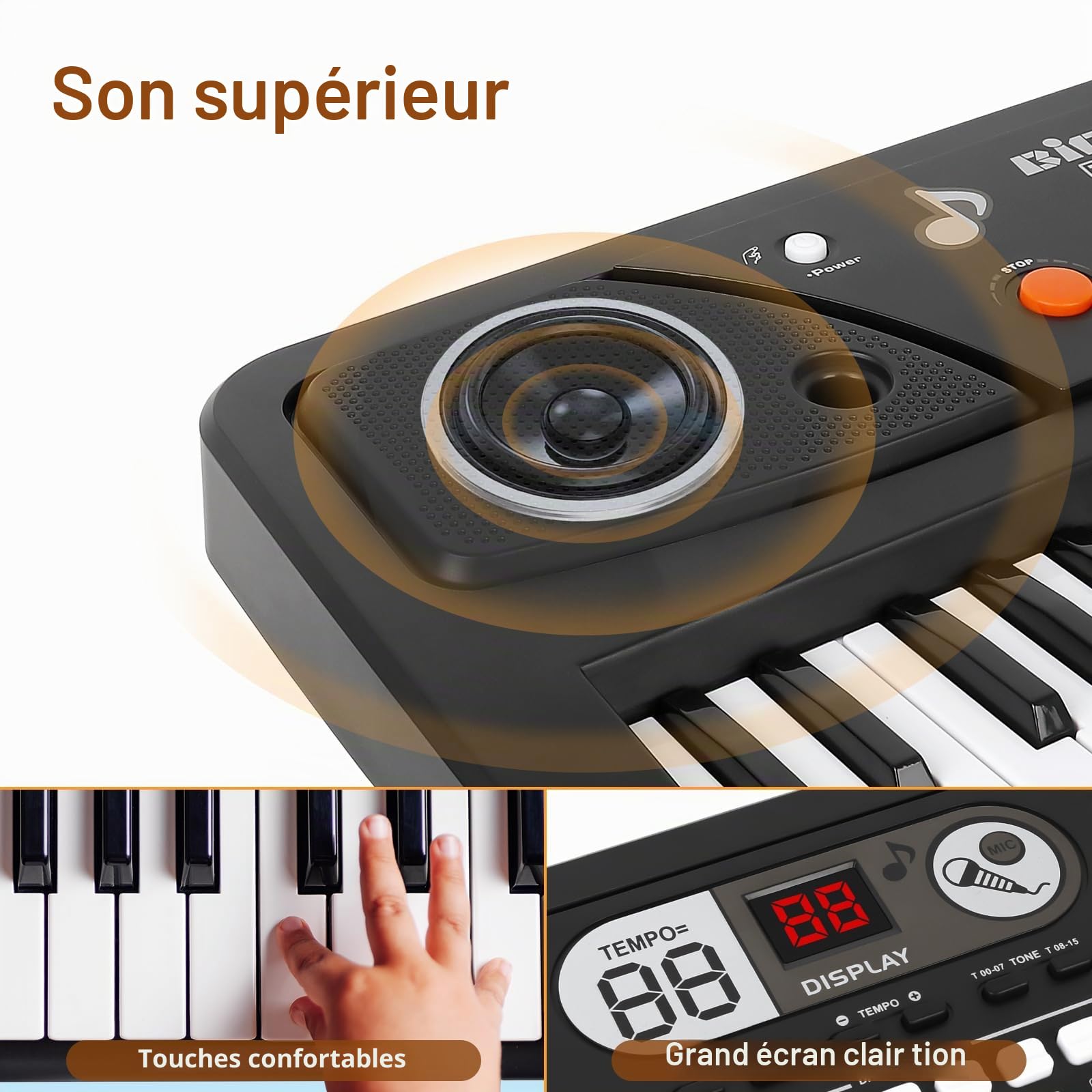 Clavier de Piano 61 Touches, Portable Clavier électronique de Piano | avec Microphone et câble USB Musical Instrument Piano pour Débutant Enfants Garçon Filles Cadeau