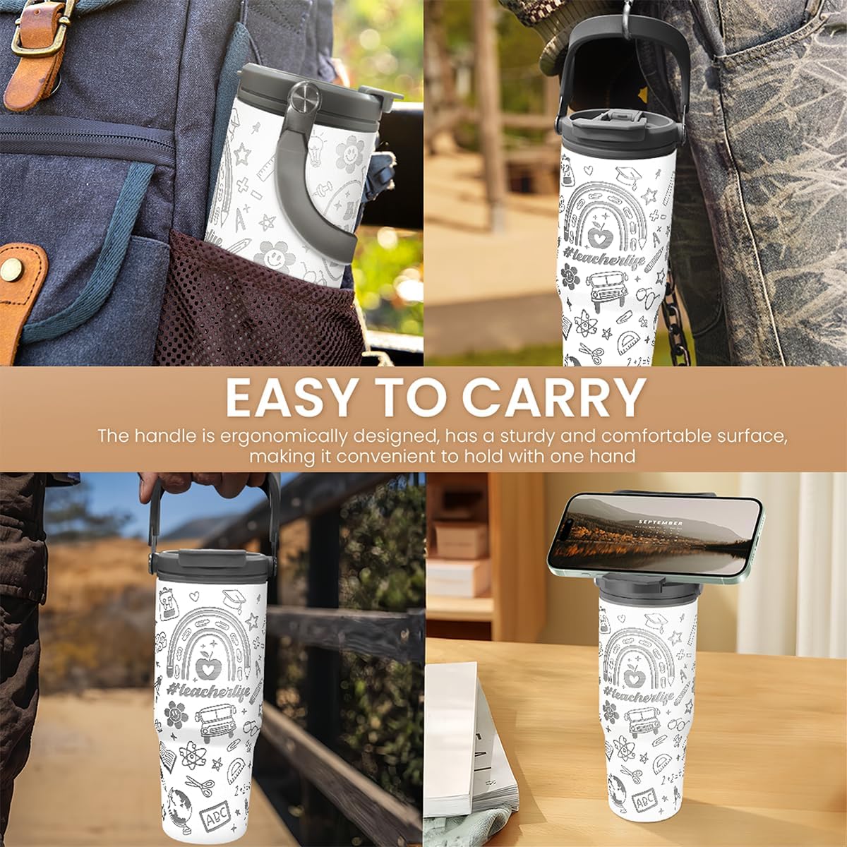 Teacher Appreciation Gifts, Best Teacher Ever Tumbler 30oz, Stainless Steel Insulated Tumblers Coffee Travel Cup with Handle & Flip Straw, Teachers Gifts from Student for Birthday Christmas Grad - Image 5