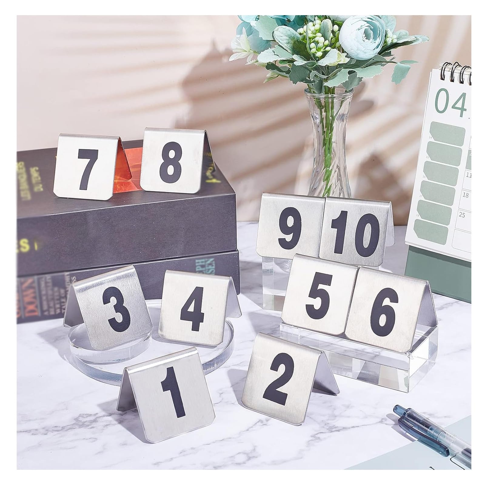 Números de Mesa para Bodas, Tarjetas Apilables Tipo Carpa para Restaurantes, Números de Mesa de Acero Inoxidable (1-20/25/30, Doble Cara)/1-50