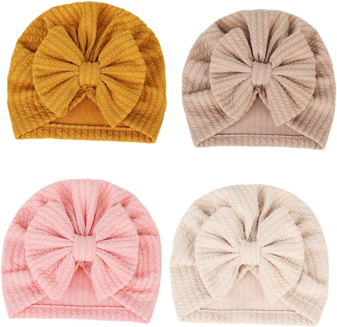 MAGICLULU 4pcs Winter Children's Elastic Bowknot Knitted Hat for Babies
