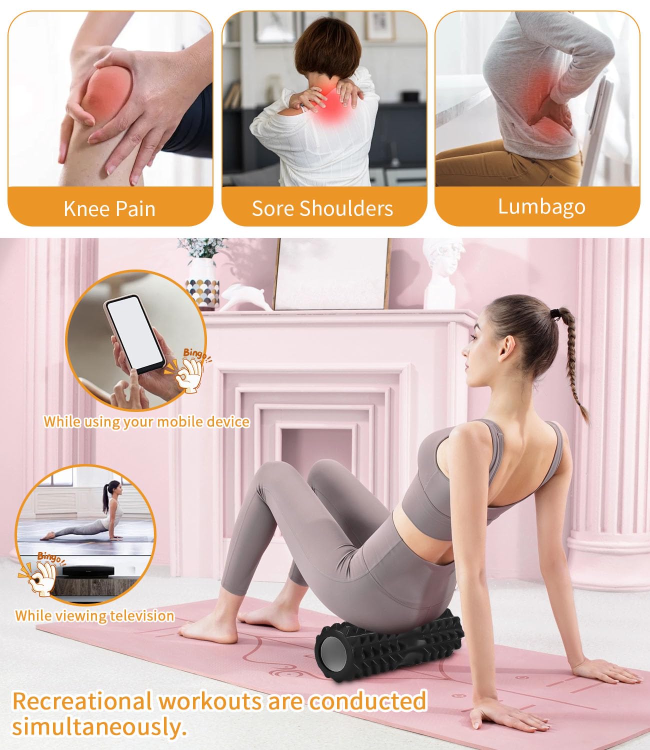 Set di Foam Roller 5 in 1, Roller Pilates ad alta Densità, Rullo per Massaggio,Pallina Massaggio Muscolare, Tenditore, Fascia di Resistenza per Massaggio, Esercizi di Fitness Attrezzi Pilates
