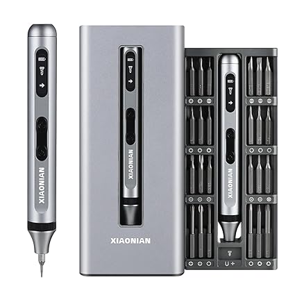 52-in-1 Mini Electric Screwdriver Set, XIAONIAN Cordless Repair Tool with 48 S2 Magnetic Bits, Tweezers, Pry Bar, Alloy Case, LED Display and Shadowless Work Light for Phone, Watch, Electronics