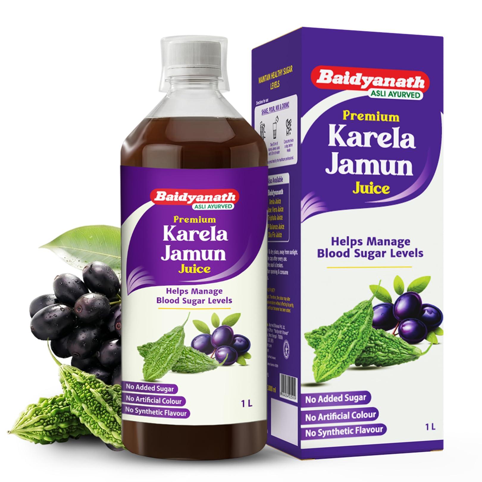 Baidyanath Premium Karela Jamun Juice - 1L | Supports Healthy Blood Sugar Levels Naturally |