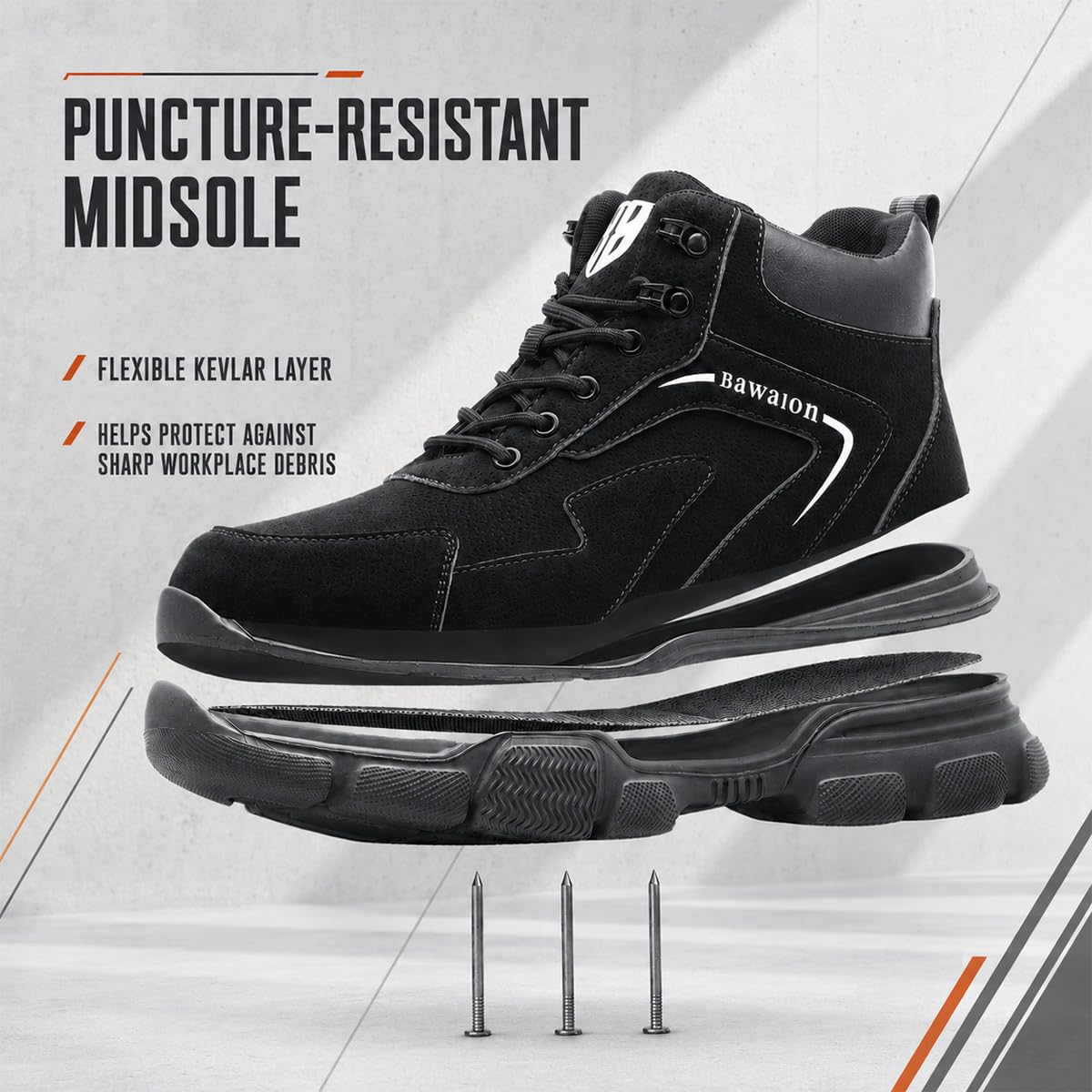 Nasogetch Buty ochronne męskie buty robocze damskie stalowe noski buty lekkie buty ochronne wygodne, Czarny, 41.5 EU