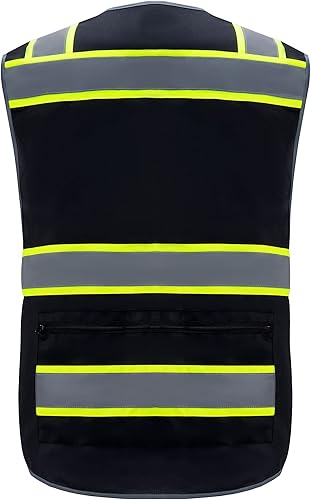 Miniatura 2 de Chaleco de seguridad reflectante de alta visibilidad, clase 2, 10 bolsillos, transpirable y forro de malla, ropa de trabajo (M-2XL, amarillo negro)