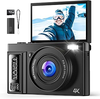 Appareil Photo Numérique 4K Digital: 64MP Appareils Numérique avec Écran Rabattable 180° - Camera pour Vlog avec Carte 32GB - pour Adolescents Débutants Adultes Enfant Noir YYZA9