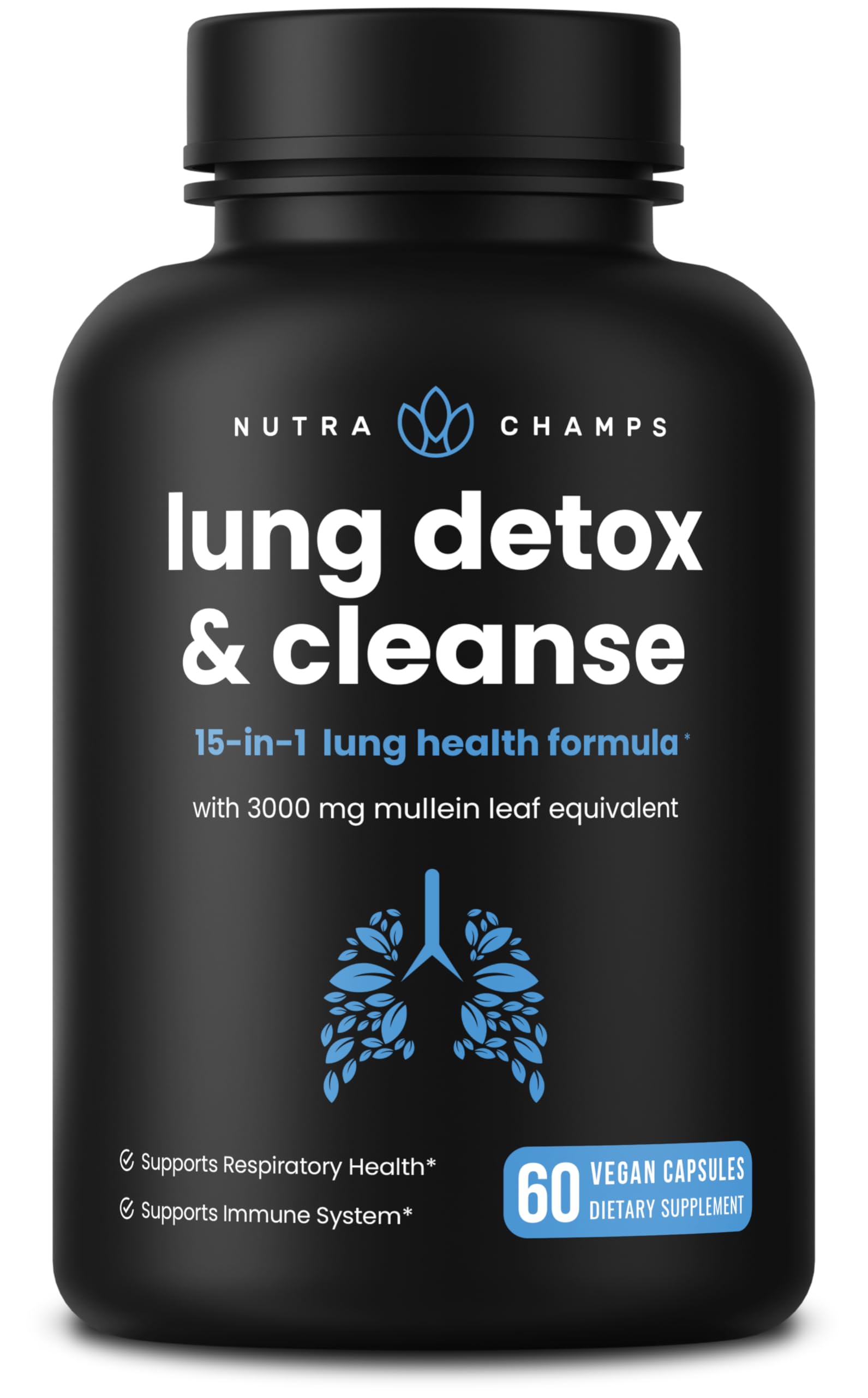 NutraChamps Mullein Leaf Extract for Lung Detox 3000mg Extra Strength Lung Cleanse for Smokers, Mullein Capsules Lung Support Supplement for Respiratory Lung Health