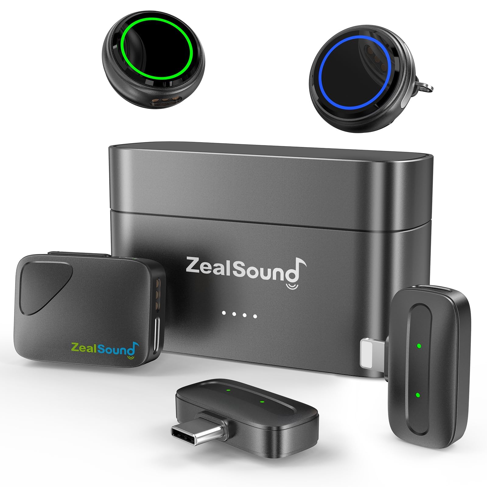 zealsound Micro Cravate sans Fil pour iPhone Android Caméra PC, 2TX + 3RX Mini Microphone avec Réduction de Bruit, 300m & 40H Utilisation, pour Vlog Enregistrement vidéo Streaming Entretien, M9