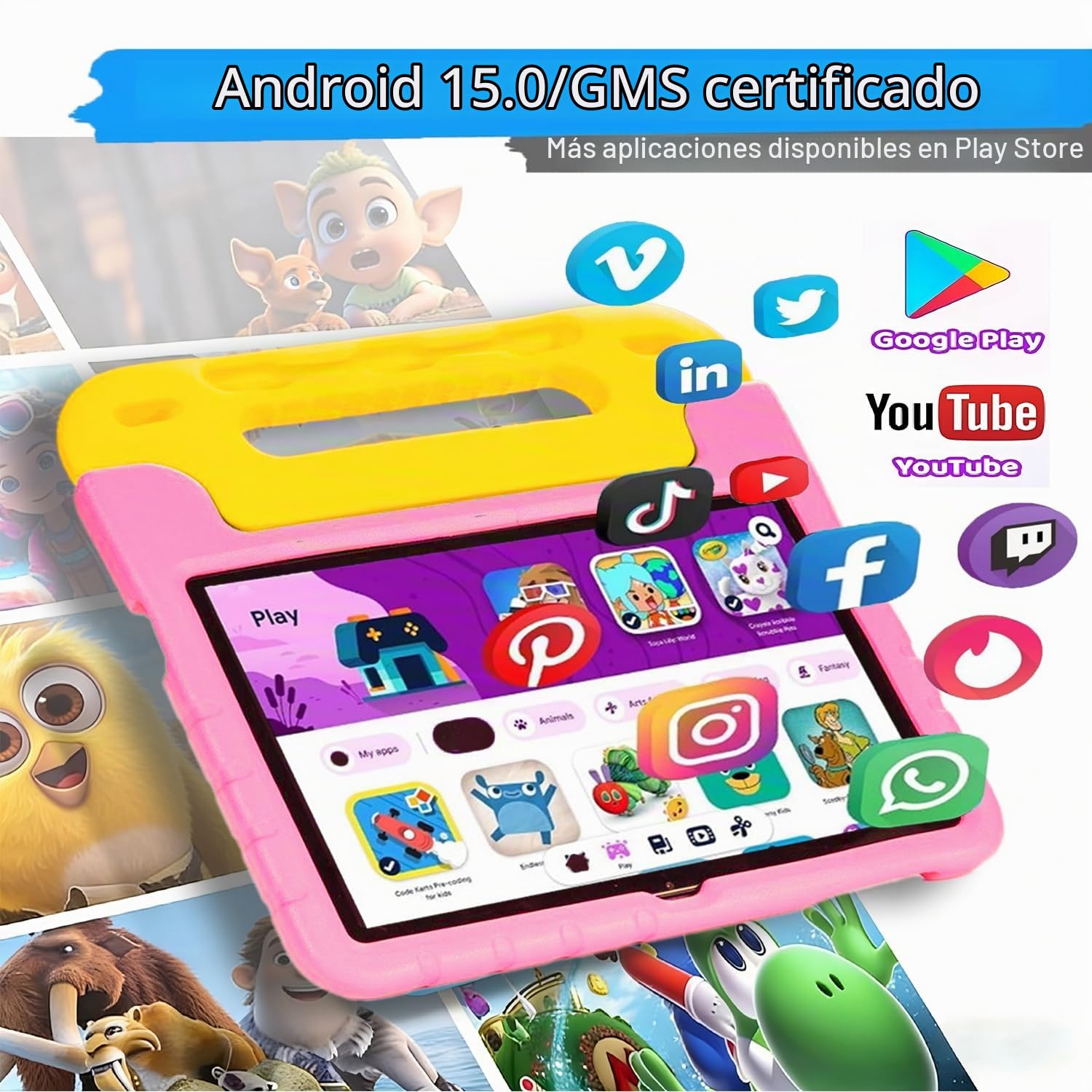 SUMTAB Tablet para Niños 10 Pulgadas Android 15 con 30GB RAM 128GB ROM (mpliable 2 TB), Control Parental, Pantalla IPS HD, GMS Certified, 5G WiFi 6, Protective Antichoque Eva & Estilete