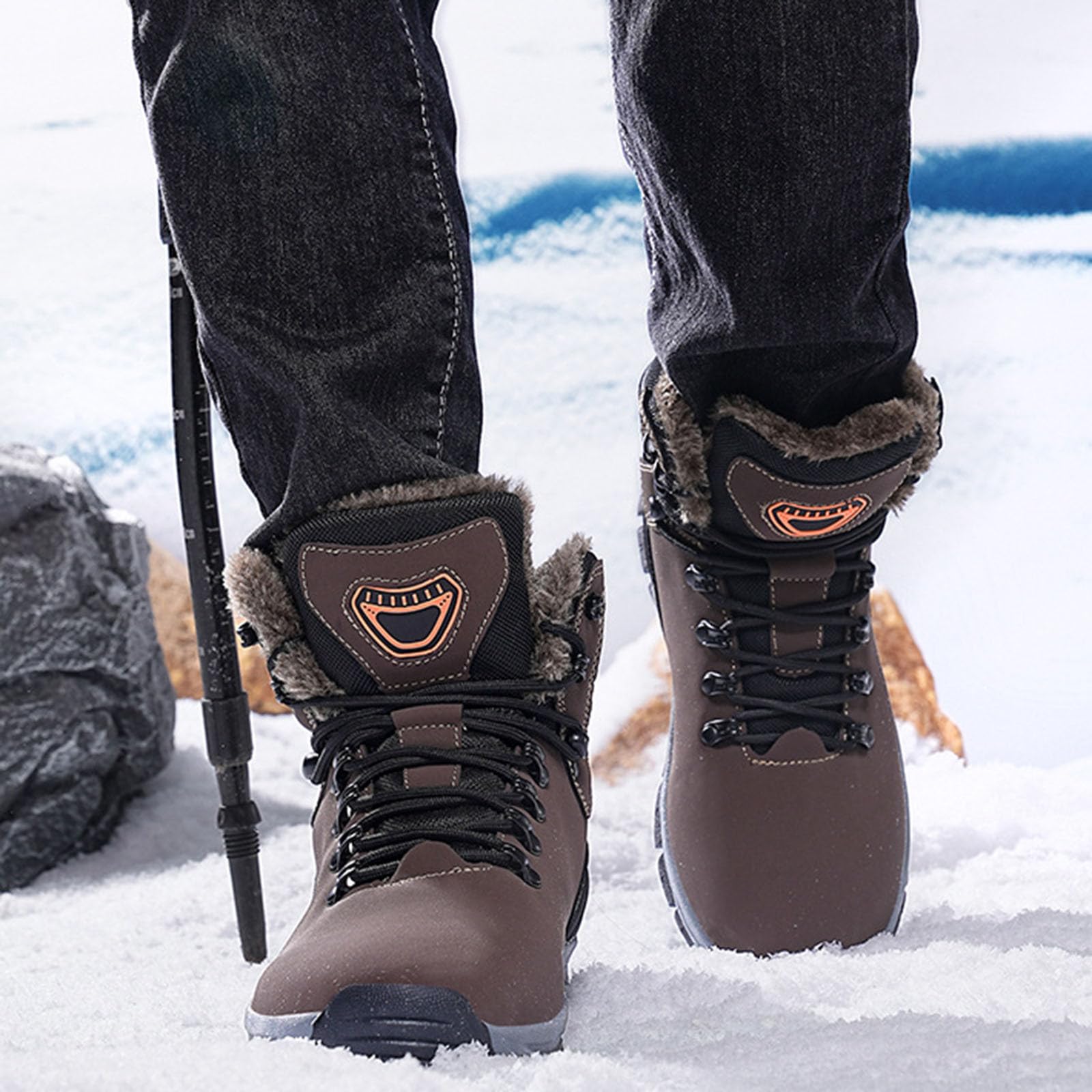 Generisch Paire de bottes d'hiver pour homme - Bottes de neige chaudes et épaisses - Chaussures de randonnée