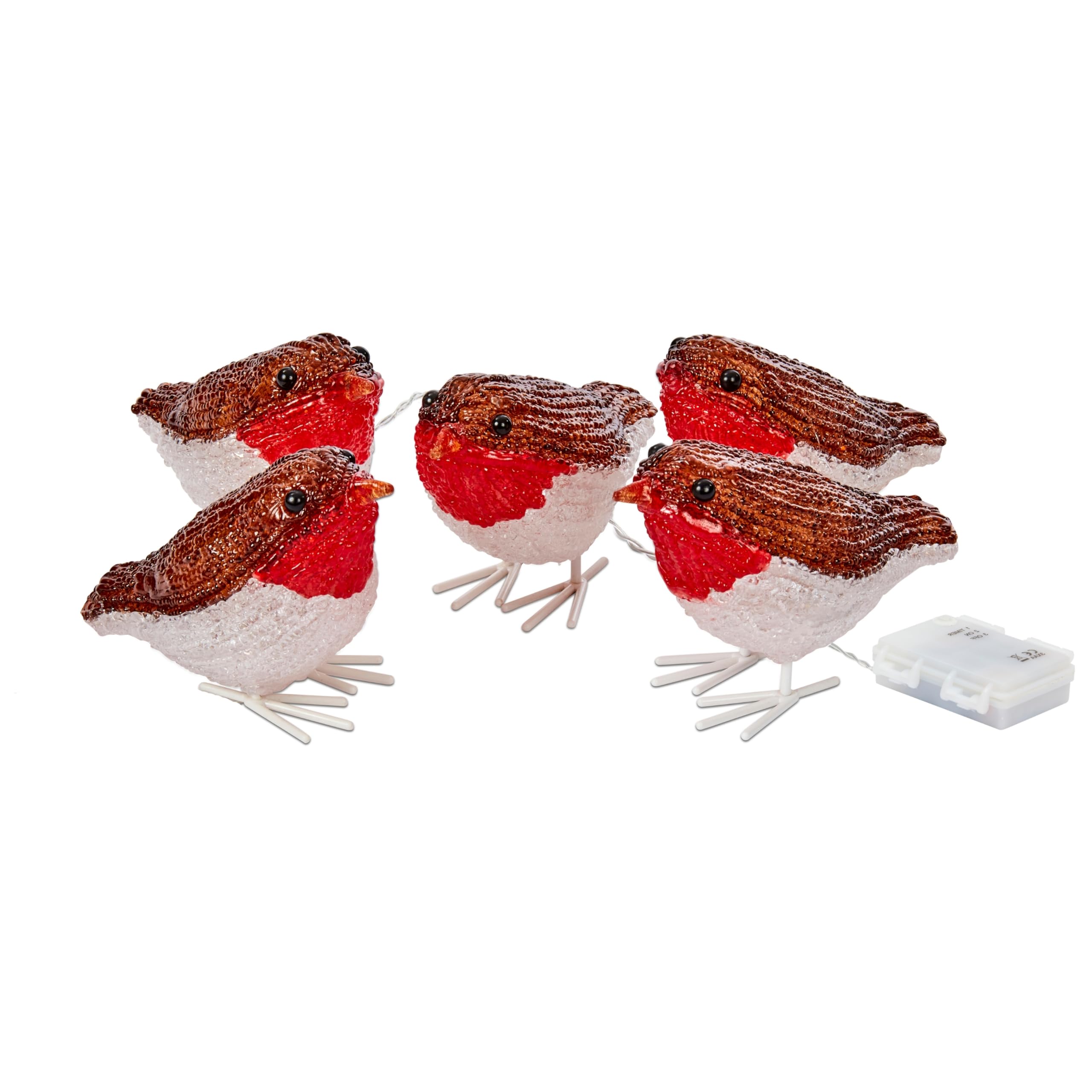 Marco Paul LED-Lichterkette mit Rotkehlchen-Motiv, batteriebetrieben, mit Auto-Timer, für Innen- und Außenbereich, festliche Weihnachtsvogel-Ornamente, saisonale Heimdekoration, 5 Stück