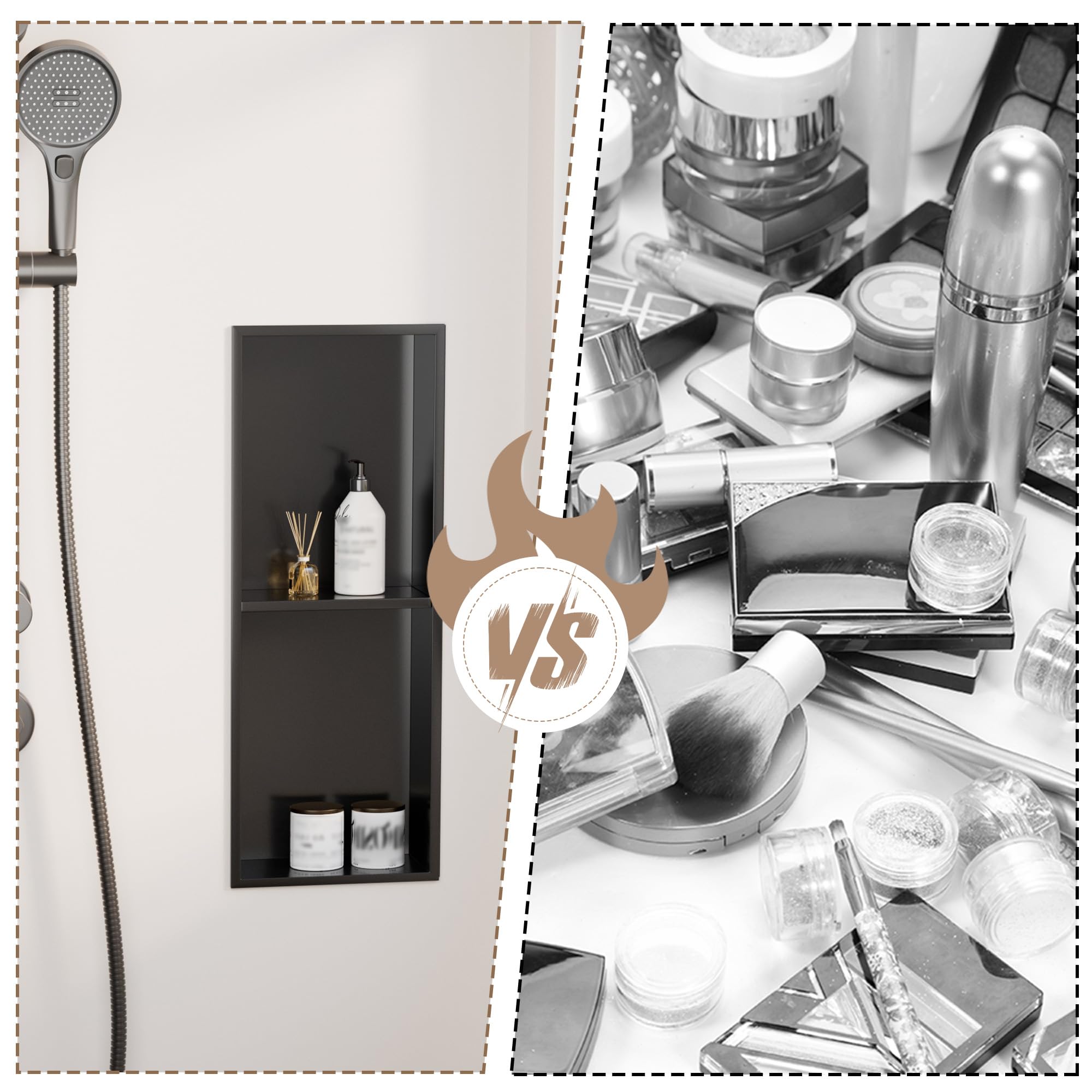 bimiti Nicho de pared de baño, negro, de acero inoxidable, organizador de doble estante de 70 x 28 x 12,5 cm, estante negro, almacenamiento de ducha para baño, cocina (1, doble capa)