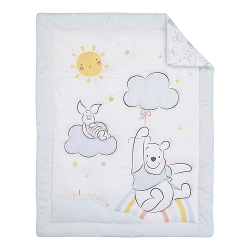 Miniatura 2 de Disney Winnie The Pooh Hello Sunshine - Juego de cama de 3 piezas color blanco y aguamarina diseño de lechón arcoíris nubes y sol tamaño mini cuna