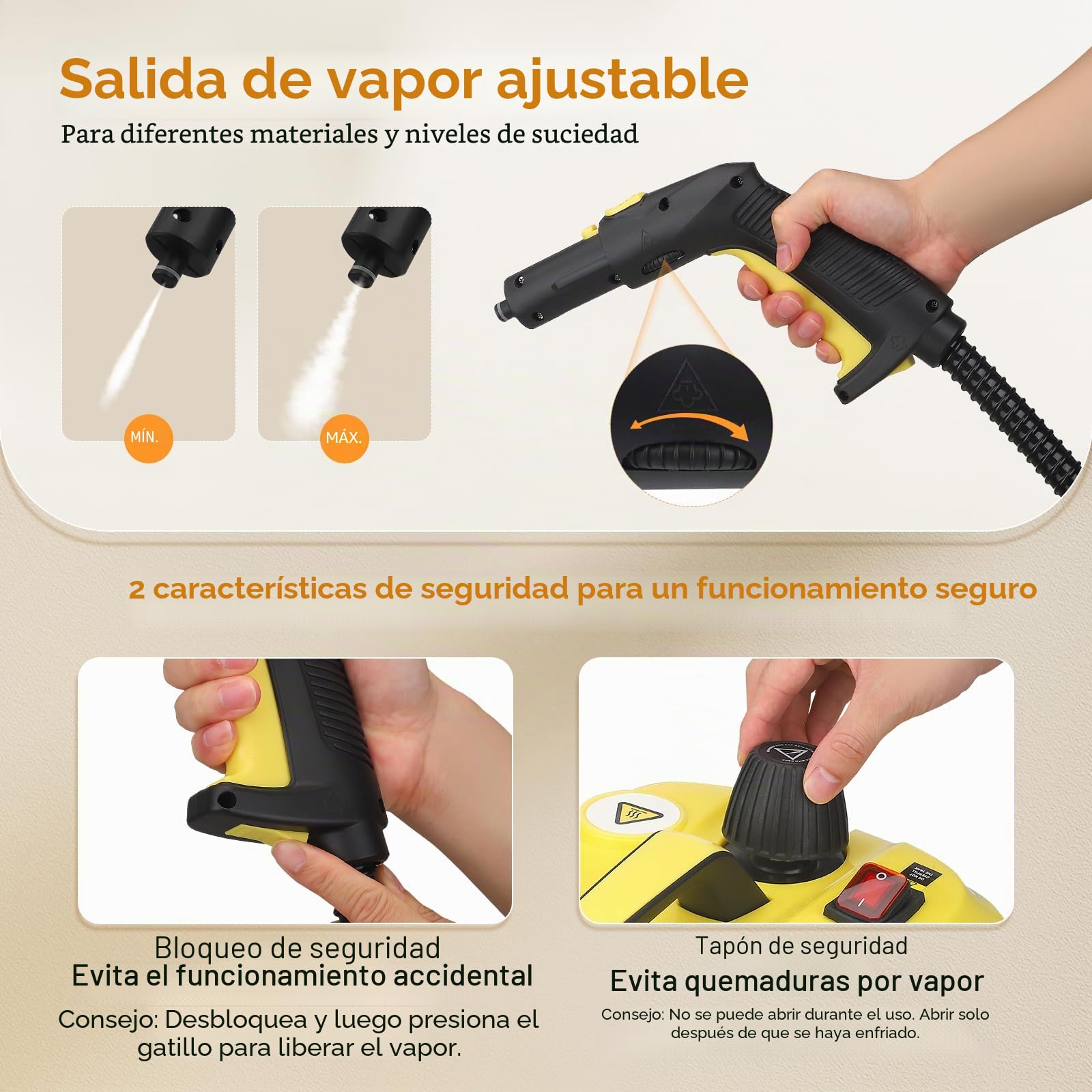 Limpiador a Vapor, 2100W Vaporeta Limpieza Hogar, Rápido a 320 °F, Depósito 2L, Presión 5 bar,Vaporeta Limpieza Hogar Potente para Muebles de Cocina, baño, Automóvil, Piso y Sofá