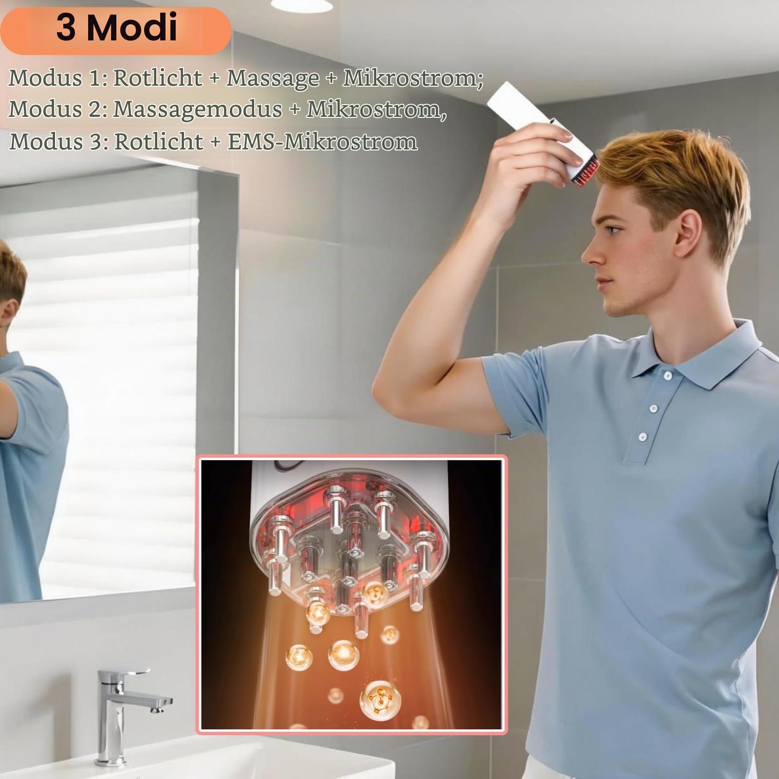 2-in-1-Kopfhautmassagegerät & Haaröl-Applikator – 3 Vibrationsmodi, 70-ml-Flasche & 2-ml-Präzisionsspender, USB-C wiederaufladbar, Rotlichttherapie – Geschenk für Frauen & Männer