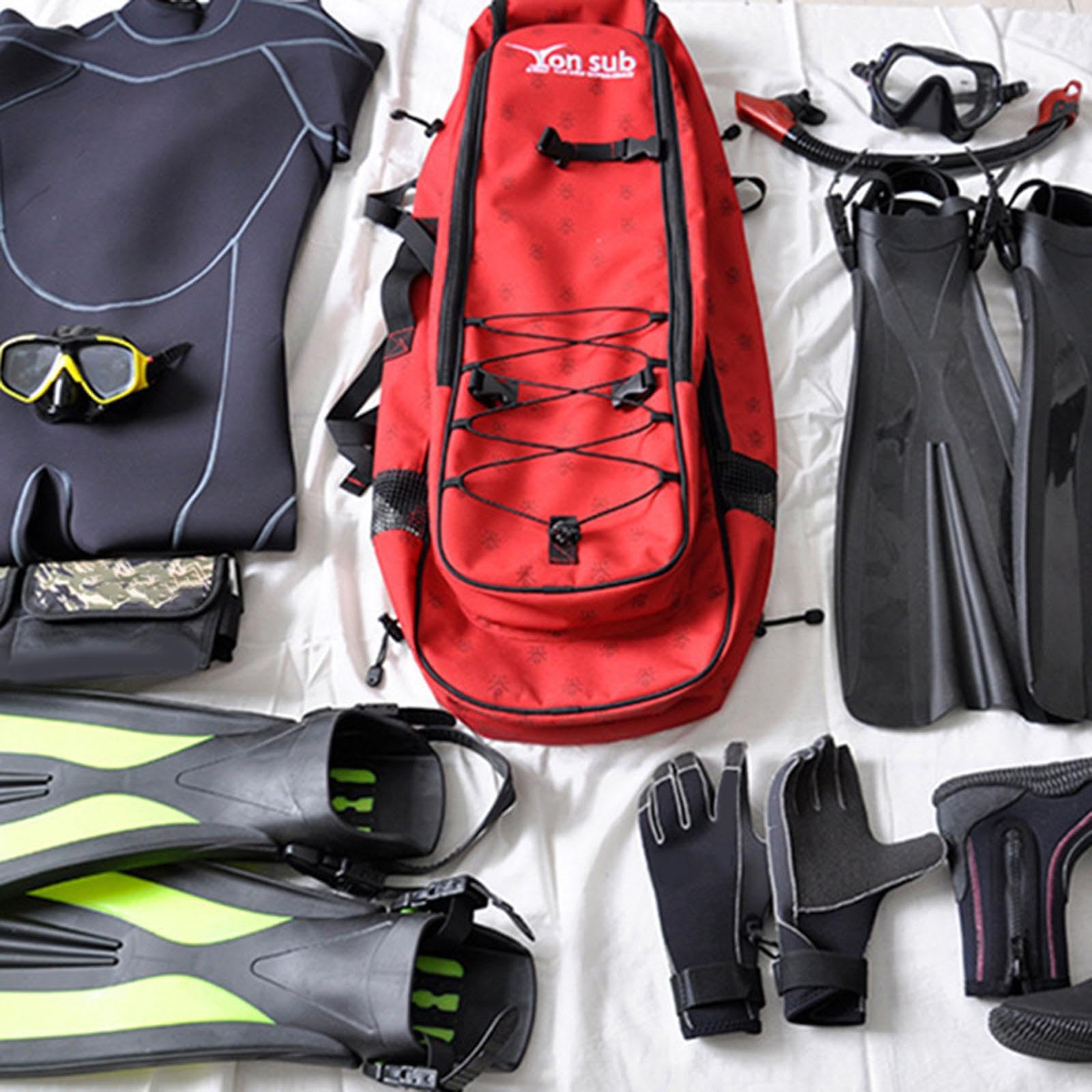 Sac à Long Palmers pour la plongée en apnée et Le Snorkeling, | d'un filet respirant et d'un système de drainage, idéal pour la marche. Le sac possède un compartiment principal à grande