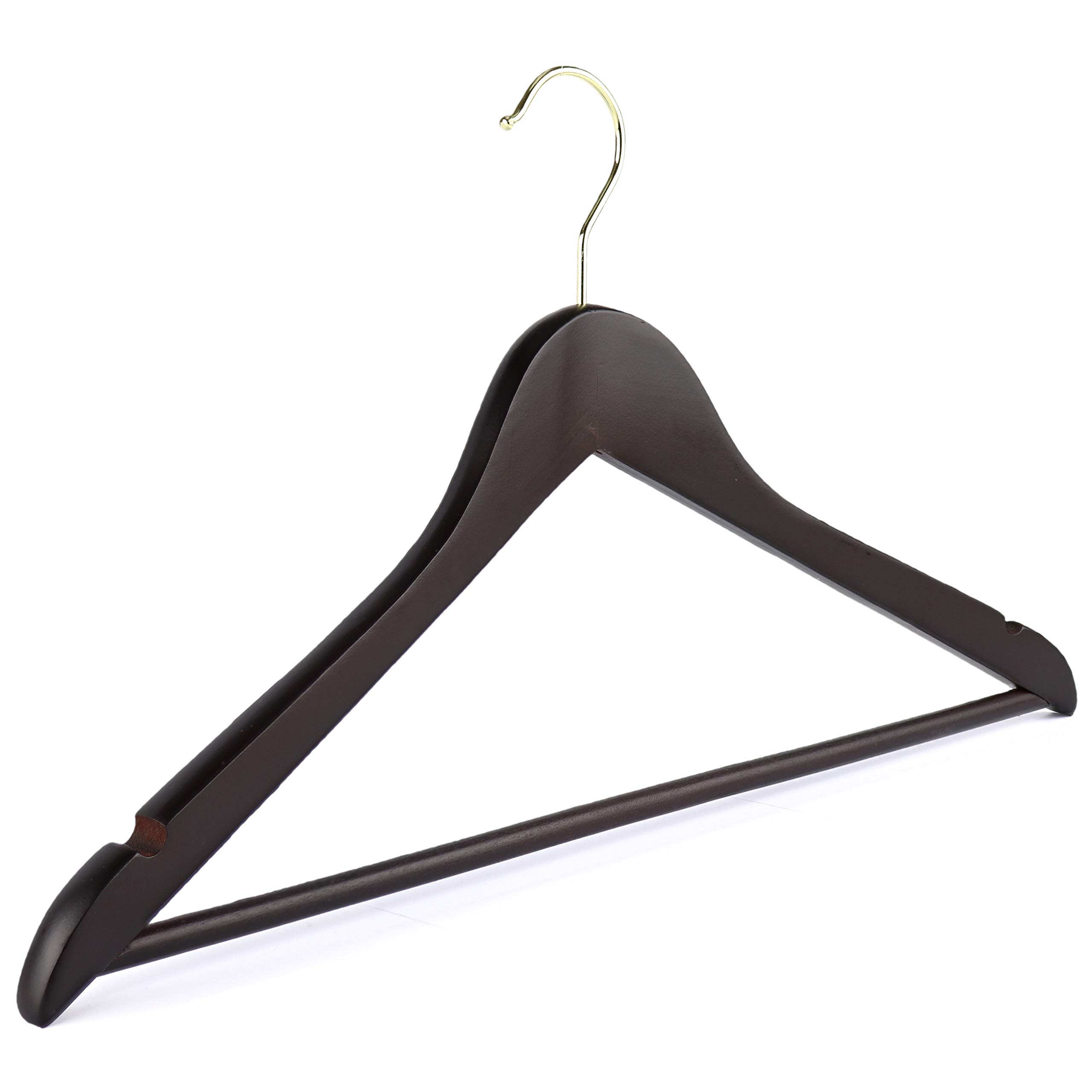 The Hanger Store Dark 30 Wooden Suit Hangers, Angled Coat Hangers With Notches And Trouser Bar