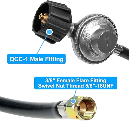 Vista 4 de Regulador y manguera de parrilla de gas propano de 2 pies, repuesto para Weber, Charbroil, parrilla Nexgrill, calentador de patio de propano