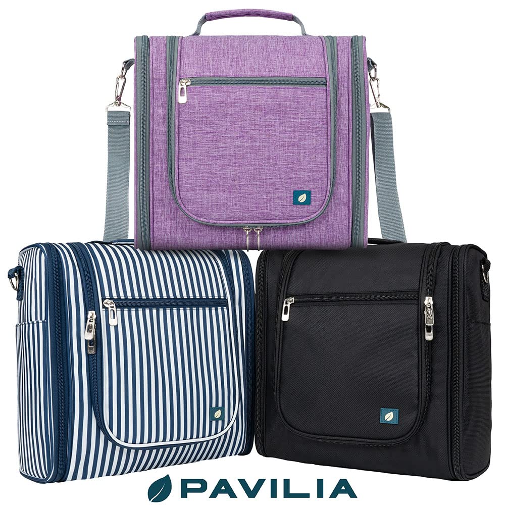PAVILIA Beauty case da viaggio da appendere per donne e uomini, organizer per articoli da toeletta da bagno, Nero , Extra Large (12x6x12.5), Beauty case