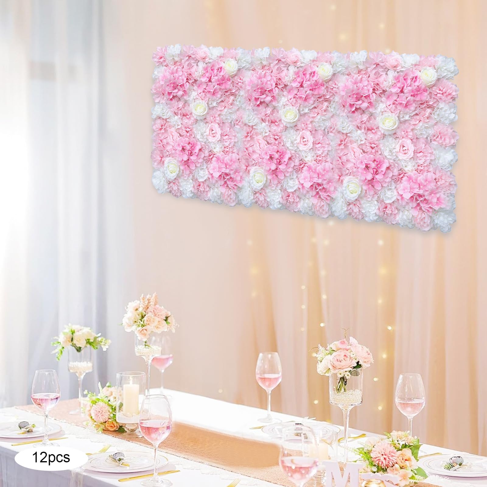 Lote de 12 paneles de pared con forma de flores artificiales, 60 x 40 cm