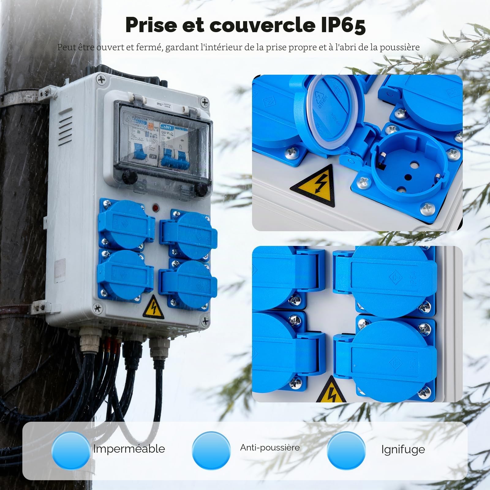 Coffret Électrique de Chantier 230 V, IP67 16A Coffret Chantier Répartiteur Mural avec Disjoncteur, Répartiteur de Courant 16A Distributeur de Courant Électrique avec Disjoncteur Coffret Chantier