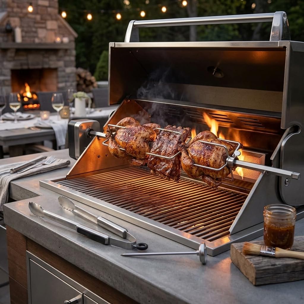 QWORK® 3 Pièces Fourchette brochette, barbecue rotissoire fourche en acier inoxydable 304 pour brochette, compatible avec hexagone 12 mm, carré 10 mm et 8 mm