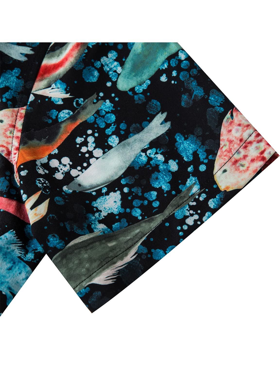 TUNEVUSE Camicia Hawaiana da Uomo con Pesci a Maniche Corte Tropicale da Spiaggia con Bottoni Nera XL