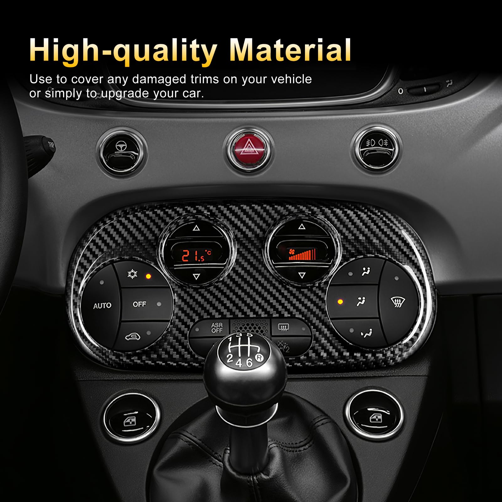 KUNGKIC Per Fiat 500 2008-2023 Abarth 595 2012-2023 Car Central Control AC Panel Pannello di controllo rigido in fibra di carbonio Sticker decorativi accessori interni regalo, nero, stile B