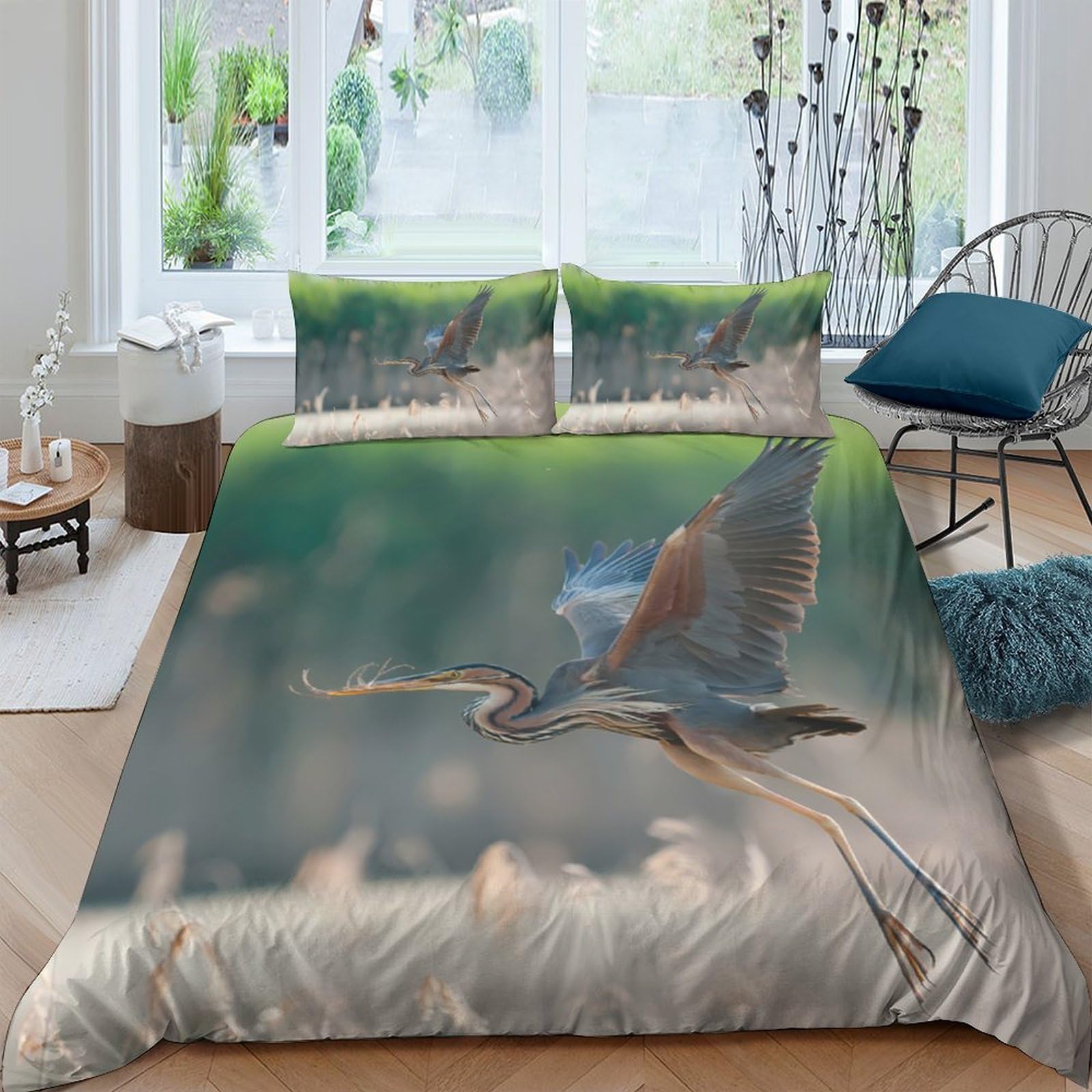 Ctjqhvkz Style-8 3D Printed Heron In Wetland Fitted Sheet Microfiber Soft Mattress Cover For Bedroom Guest Room Decor Single（135X200cm）