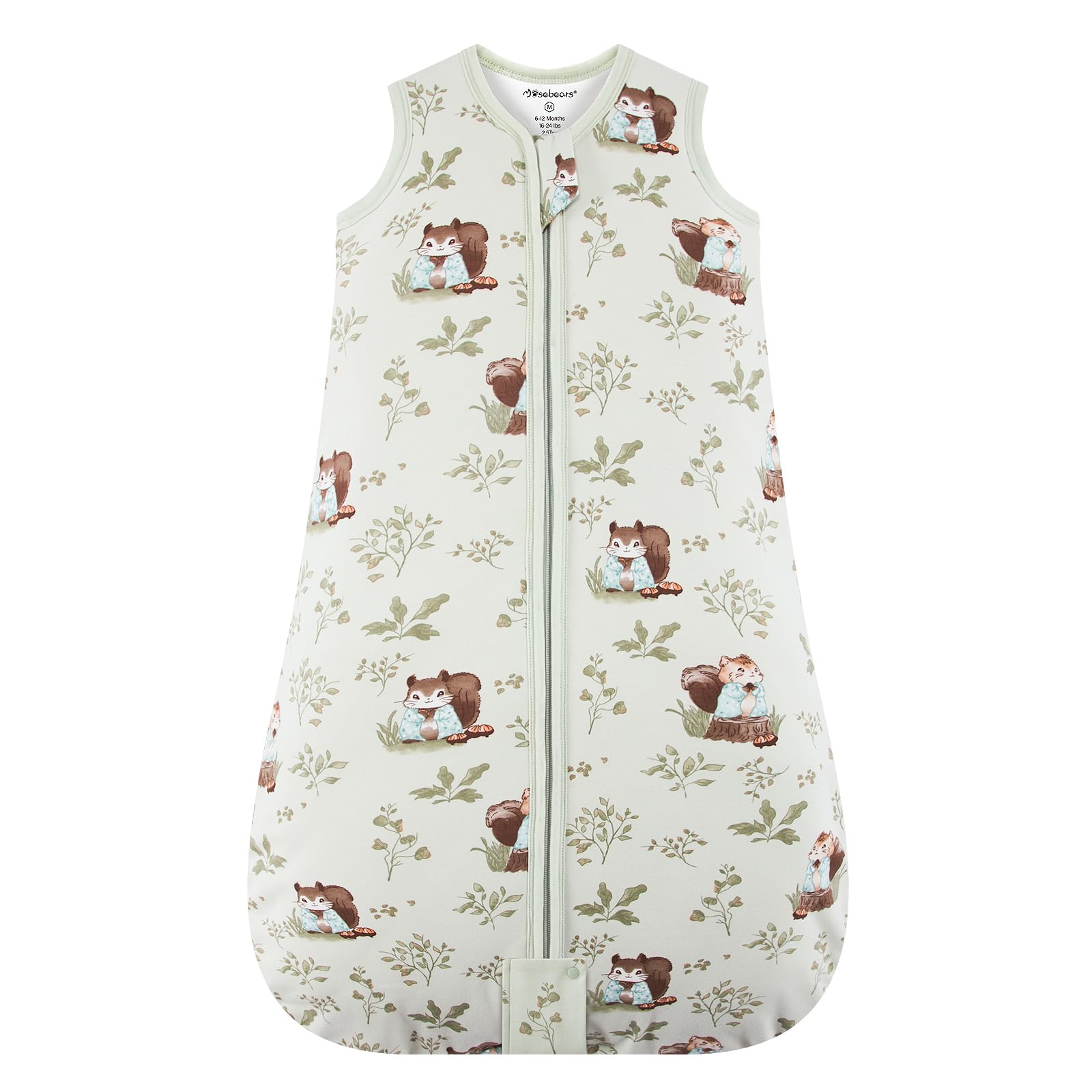 Mosebears Sacco nanna invernale per bambini, 2,5 tog, 100% cotone, per diverse misure dalla nascita all'età di 24 mesi(Green Animal,6-12 mesi)