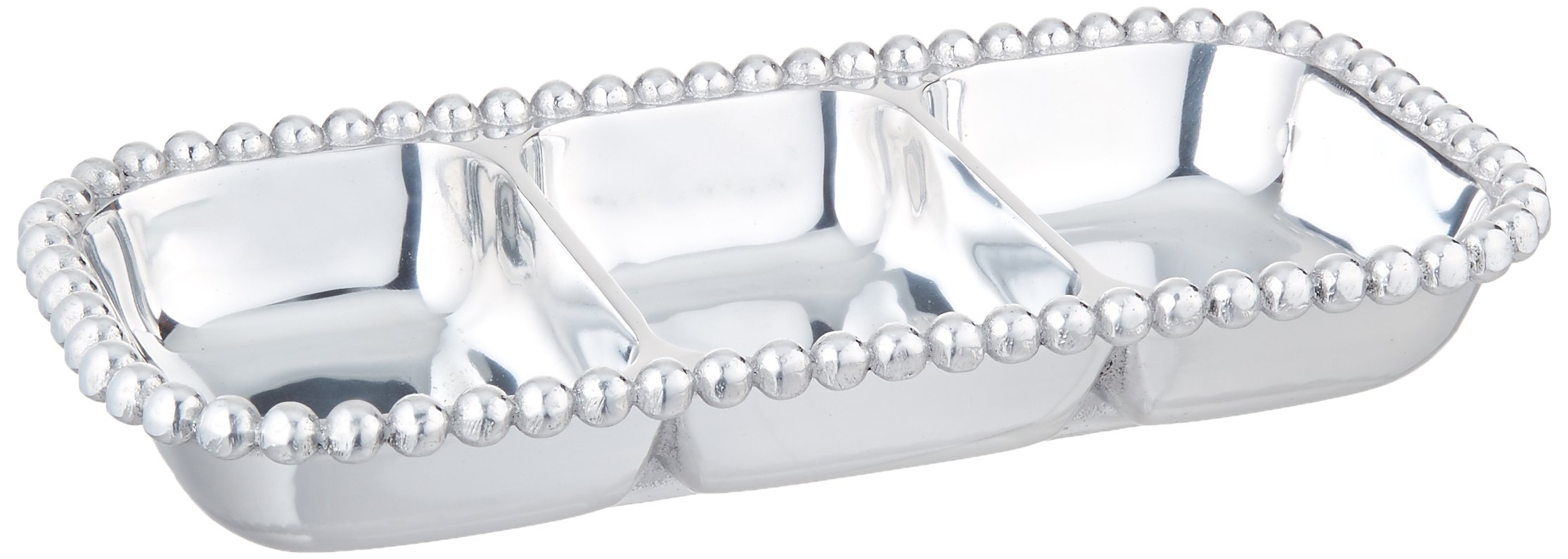 MARIPOSAPearled Small 3-Section Serving Tray, Food Tray, 12.5in l x 6.25in w x 2in h, Silver