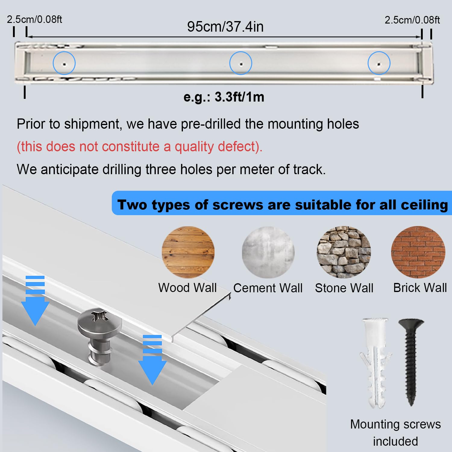 Binario per tende a 2 binari, silenzioso binario per tende a doppia fila in alluminio per tende da soggiorno e camera da letto, binario per soffitto divisorio, installazione semplice (Bianco