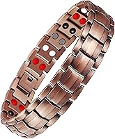 Vista 10 de Feraco Pulsera de cobre para hombres 4 elementos pulseras magnéticas elegante 99.99% joyería de cobre sólido con imanes (negro)