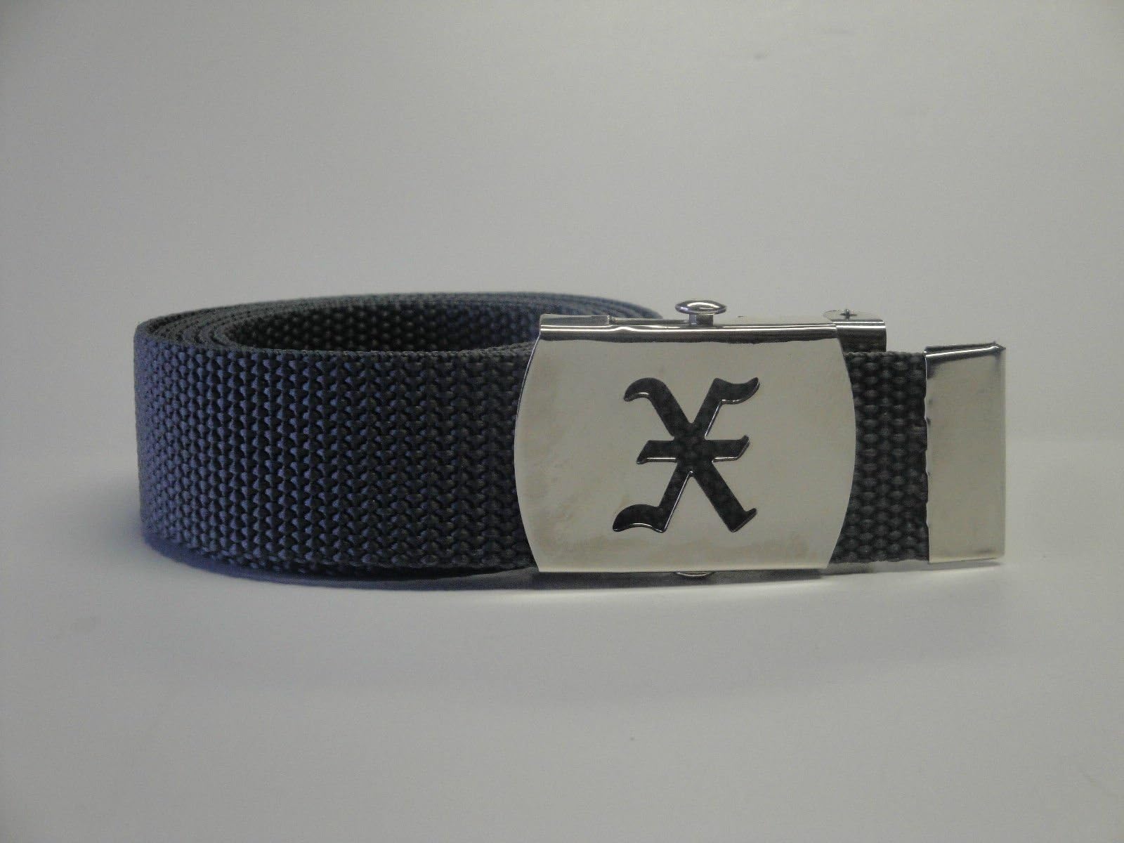 Old English Letter X Belt Buckle with Grey Belt Military Canvas Web New