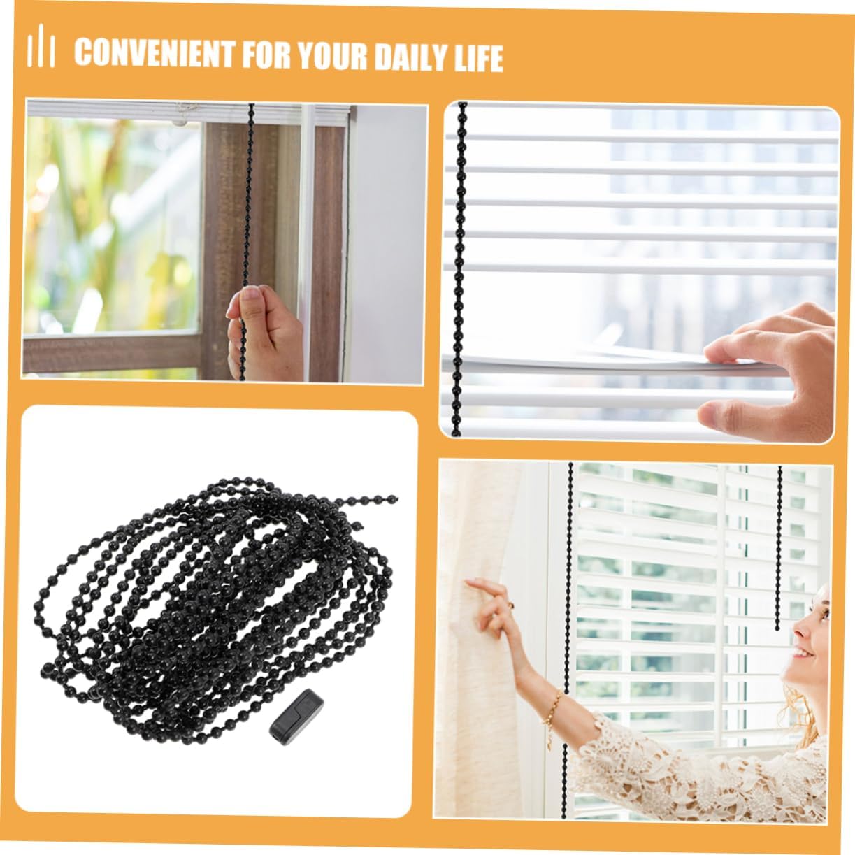 Luxshiny 1Set Beaded Chain Cord for Roller Blinds DIY Curtain Rope with Connectors Easy Installation for Roman Shades Vertical Blinds and Window Treatments