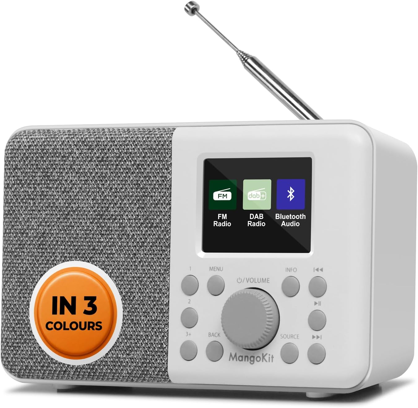 MD3 DAB Radio Portable,DAB+ Digital Radio with Bluetooth,FM Radio,Kitchen DAB Radio Mains and Battery, Color Display,40 Preset Stations,Alarms&Clock&Snooze Timer,Headphone Port-Stone Grey