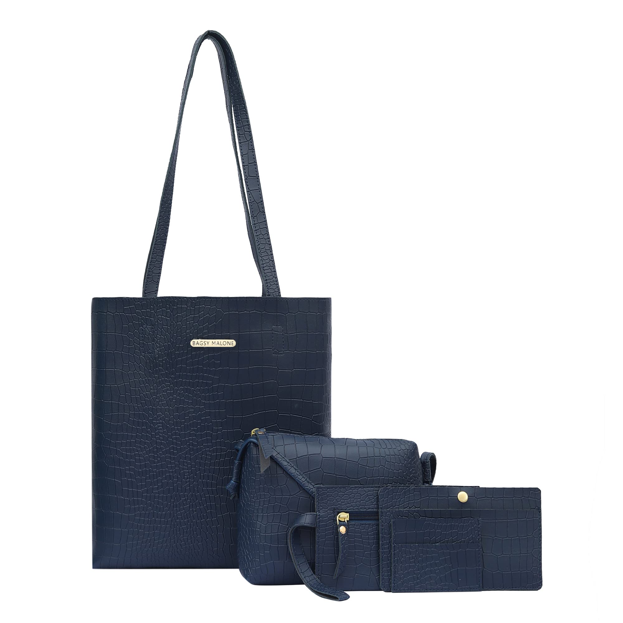 Bagsy Malone Womens Vegan Leather Stylish Tote Bag Pack of 5 | Ladies Purse Handbag (Croco Blue) (B0C31JBYT3) Amazon Price History, Amazon Price Tracker