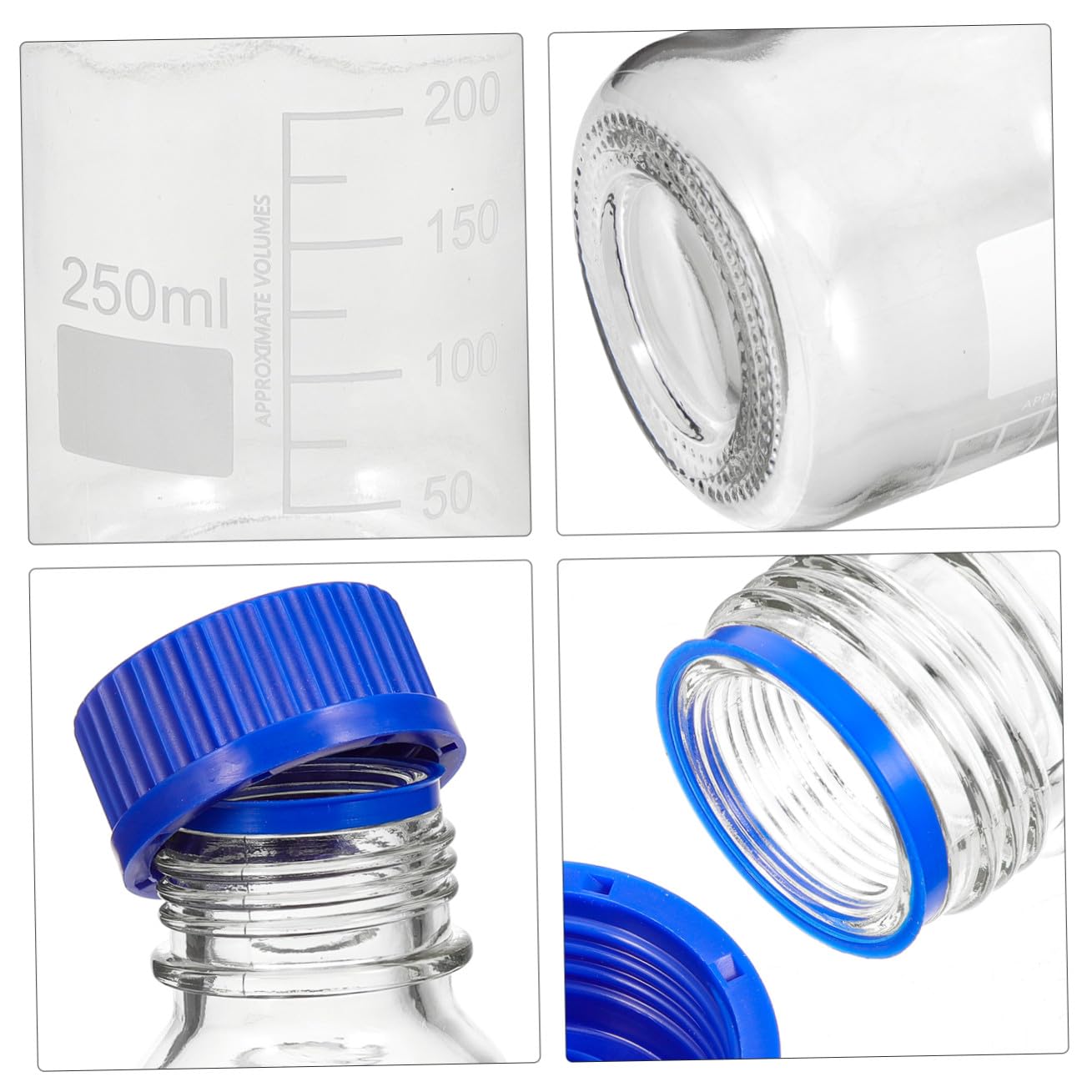 VALICLUD 4piezas Botellas De Reactivo De Vidrio Vacías Con Tapas De Rosca Botellas De Reactivo Graduadas De Vidrio Transparente Con Tapas Azules Para Uso Laboratorio