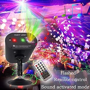 Party Lights,LED Disco Strobe Light,RGB Sound Activated with Remote Control Stage Lights,DJ Light Various Patterns Projector Effect for Bar Club Birthday Parties Christmas Holiday Decorations