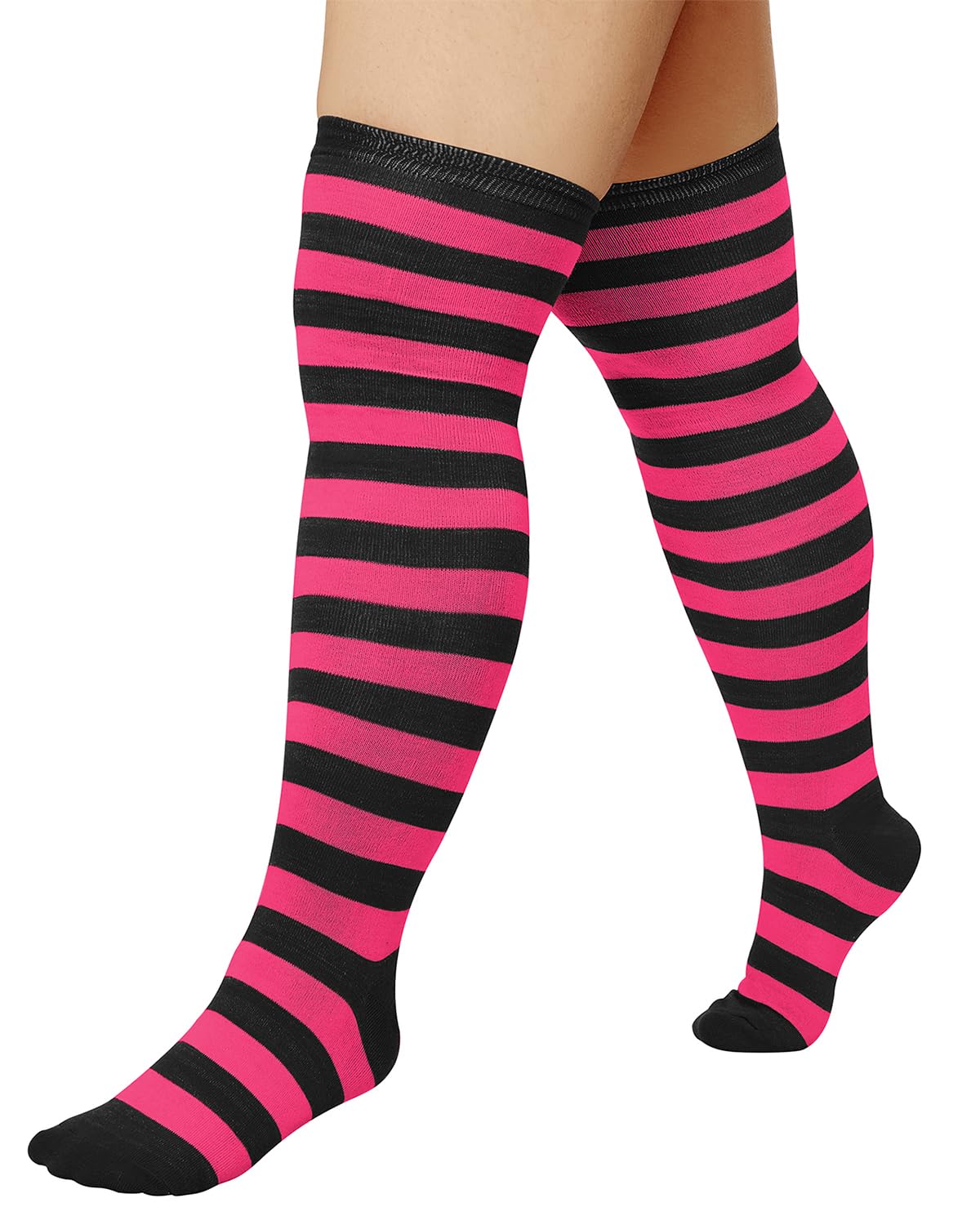 Plus Size Thigh High Socks for Women Thick Striped Cotton Extra Long Over the Knee High Socks Leg Warmers