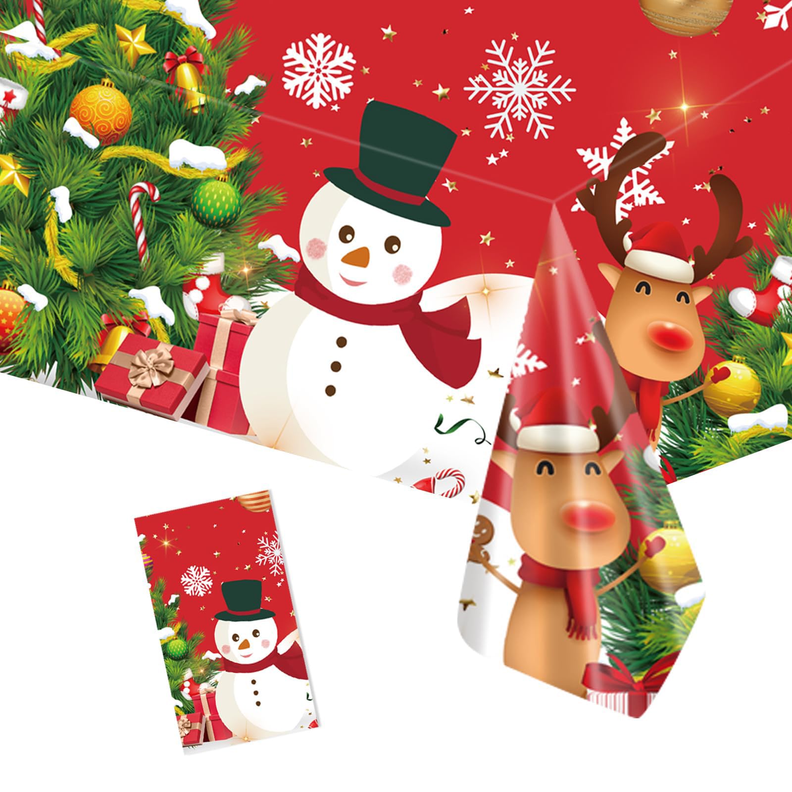MORAINJAY Mantel Navidad,137x274 cm Mantel de Rectangular,Muñeco de Nieve y Alce Mantel Impermeable Antimanchas,Grandes Mantel para Fiestas de Navidad,Decoración la Casa Mesa de Navidad
