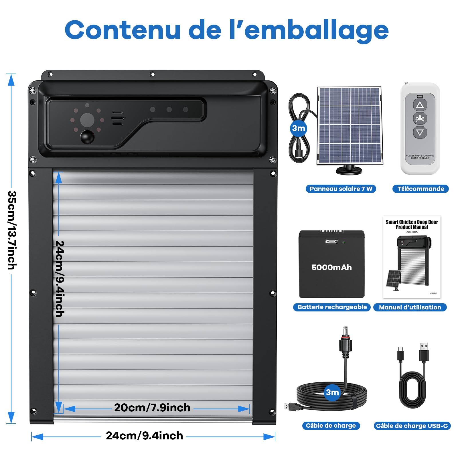 Porte Poulailler Automatique avec Caméra WiFi et Application, Porte à Enroulement Gain de Place pour Poulailler, Recharge Solaire, Contrôle à Distance, Minuterie, Anti-pincement