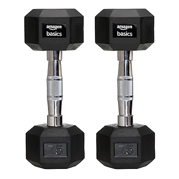 amazon basics Rubber Encased Hex Dumbbell Weight Set Of 2, 7.5 Kg,Black - image, photos