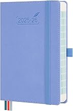 BEZEND 16-month calendar 2025 2026 (Sep 25-Dec 26), daily planner 1 day 1 page with timeline, 30 minute interval daily calendar DIN B6 12 x 17 cm, diary 25/26 with PU leather hard cover, cornflower