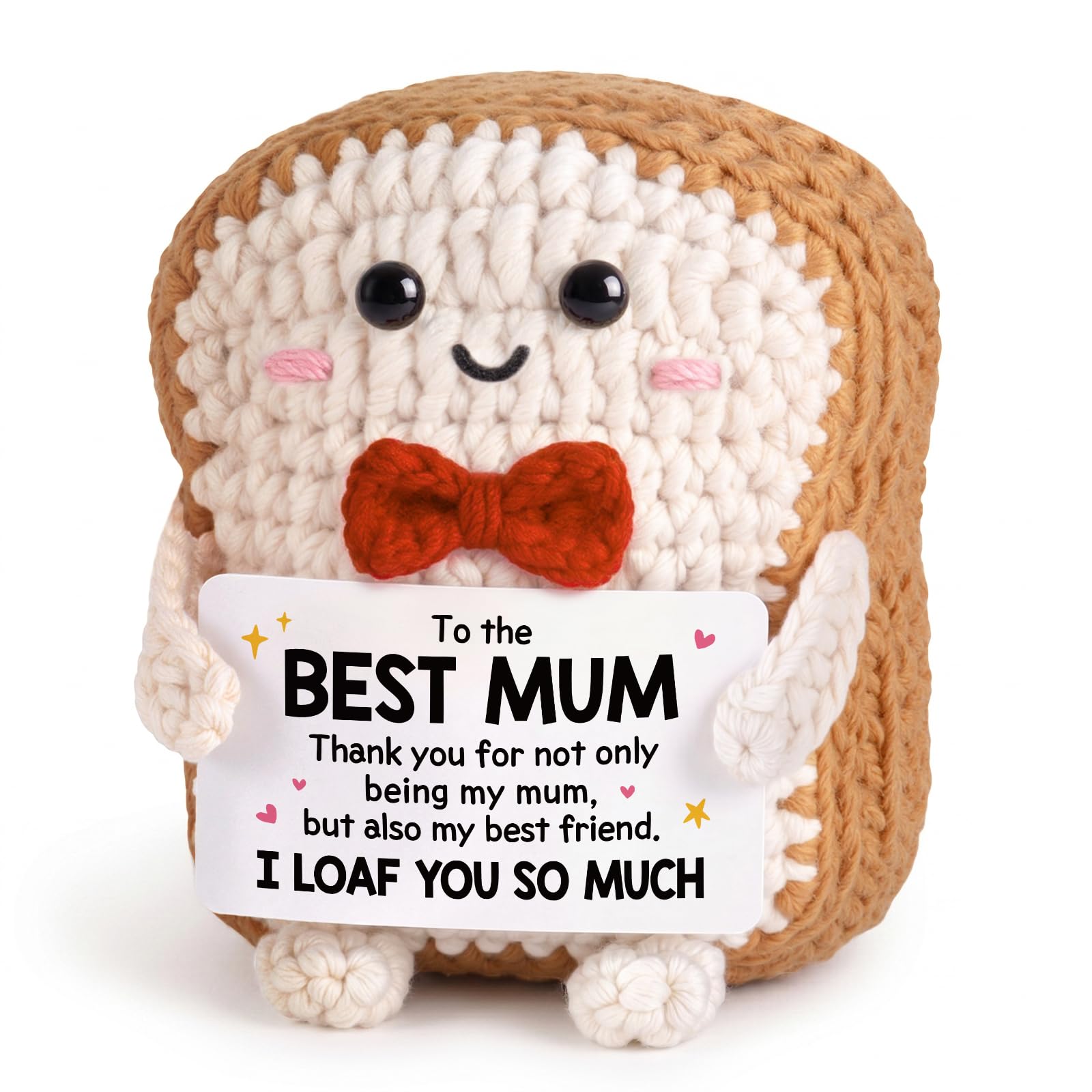 Gifts for Mum- Handmade Crochet Toast with Funny I Loaf You So Much Message — image 1