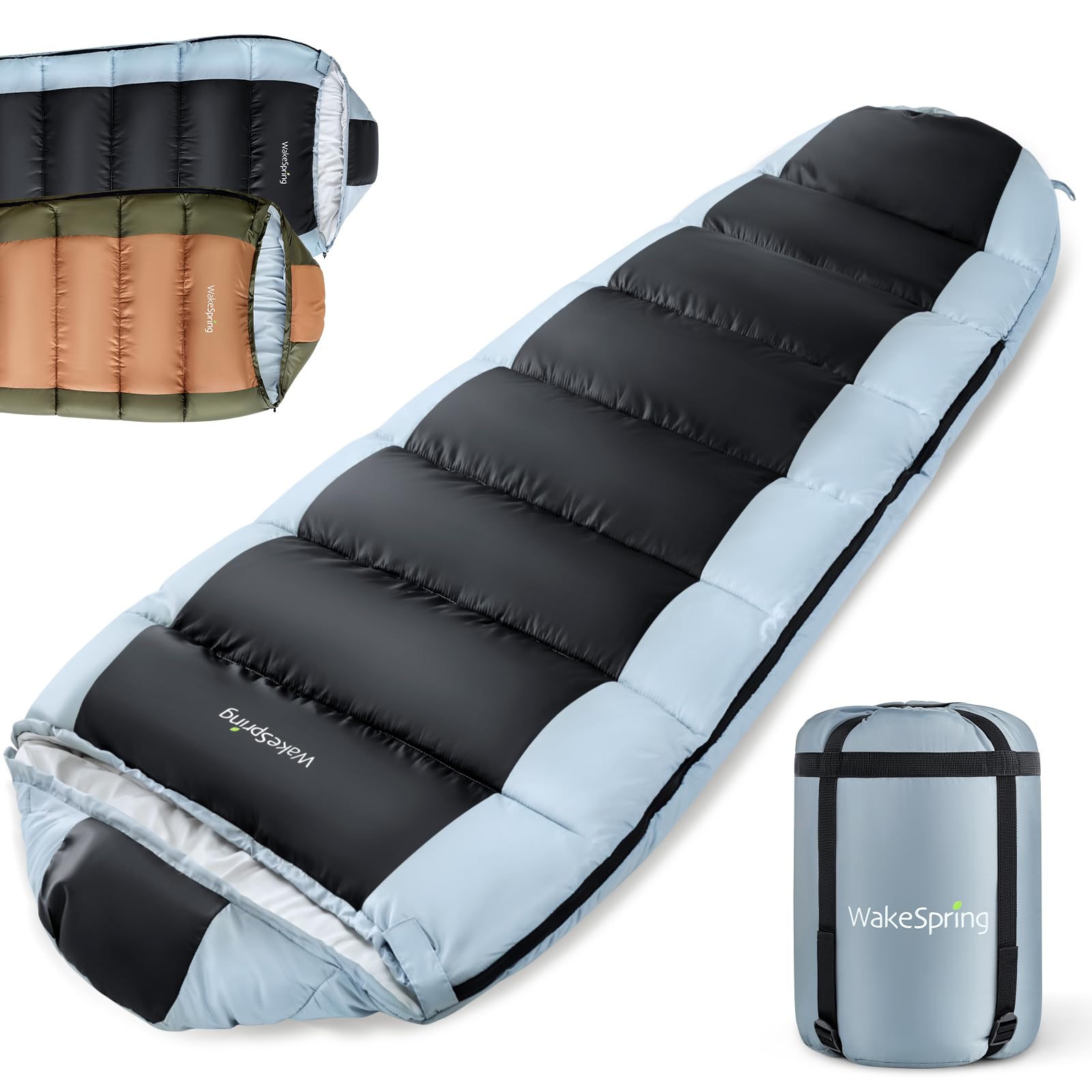 Saco de Dormir Momia, Relleno 450 gsm de Fibra Hueca, Cubierta Repelente al Agua y Cortaviento, Saco de Dormir 3 Estaciones con Capucha Ajustable, para Camping y Clima Frío